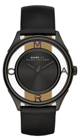 Marc Jacobs Tether Transparent Black Dial Black Leather Strap Watch for Women - MBM1379 Buy Now By Marc Jacobs