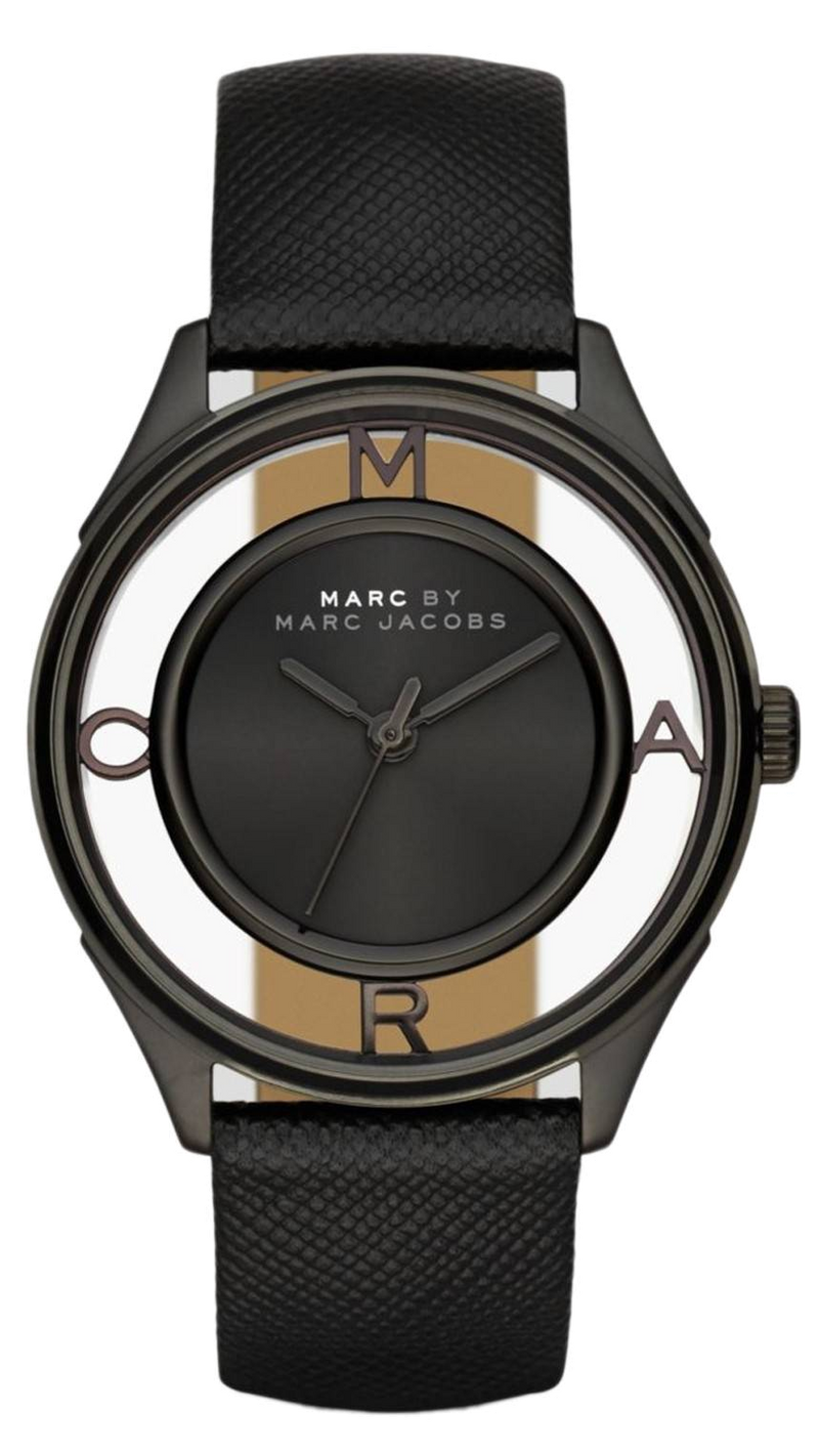 Marc Jacobs Tether Transparent Black Dial Black Leather Strap Watch for Women - MBM1379 Buy Now By Marc Jacobs