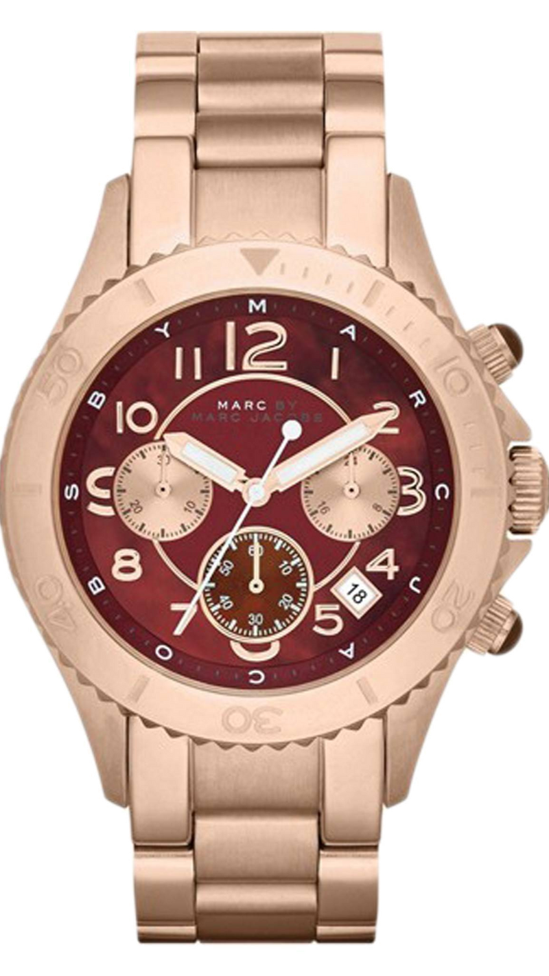 Marc Jacobs Rock Chronograph Mother of Pearl Red Dial Rose Gold Steel Strap Unisex Watch - MBM3251 Buy Now By Marc Jacobs
