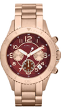 Marc Jacobs Rock Chronograph Mother of Pearl Red Dial Rose Gold Steel Strap Unisex Watch - MBM3251