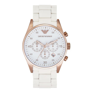 Emporio Armani Sportivo Chronograph White Dial White Rubber Strap Watch For Men - AR5919