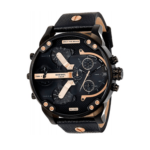 Shop Diesel Mr Daddy 2.0 Black Dial Black Leather Strap Watch For Men - DZ7350 in USA