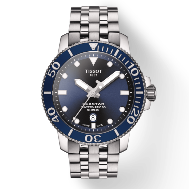 Tissot T Sport Seastar 1000 Powermatic Silicium Blue Dial Silver Steel Strap Watch For Men - T120.407.11.041.01