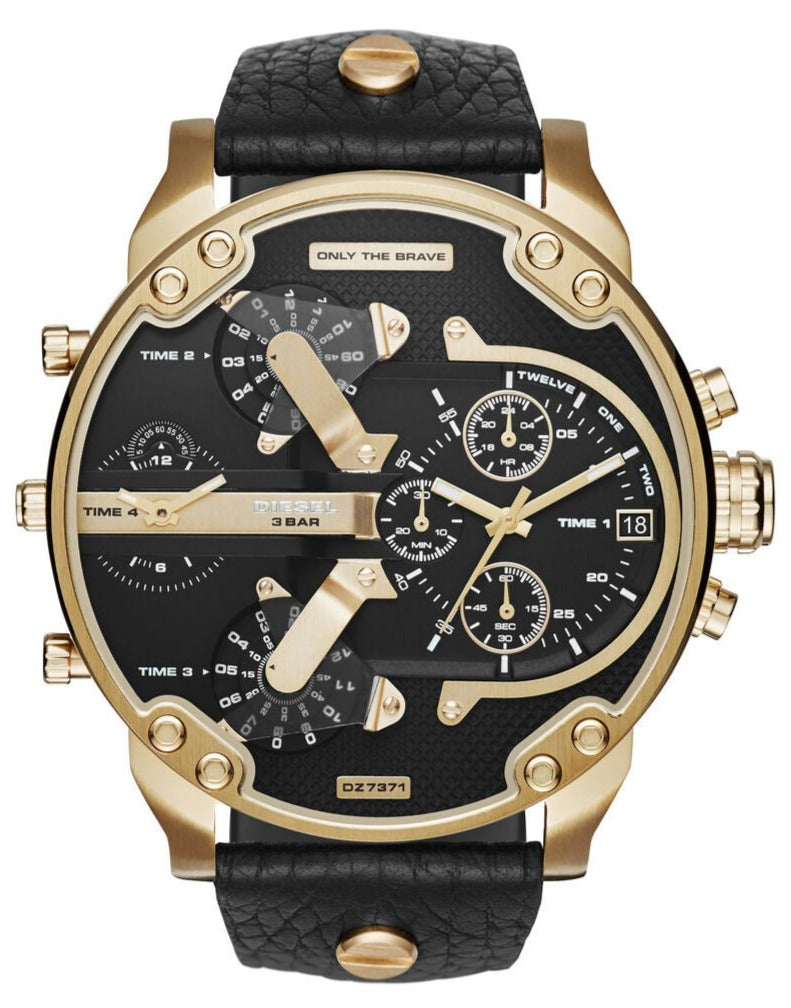 Diesel Mr Daddy Chronograph Black Dial Black Leather Strap Watch For Men - DZ7371 Buy Now By Diesel