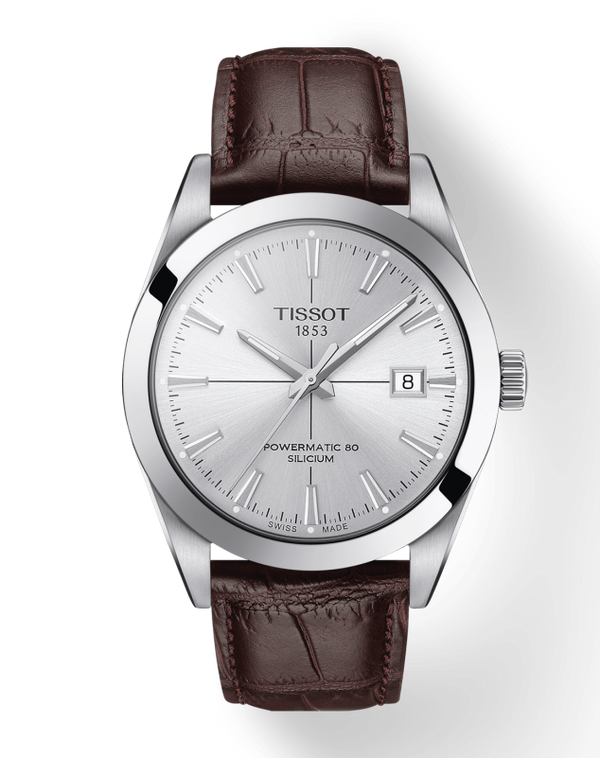 Tissot Gentleman Powermatic 80 Silicium Silver Dial Brown Leather Strap Watch For Men - T127.407.16.031.01