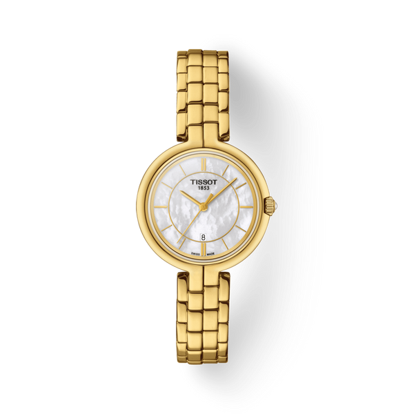 Tissot Flamingo Mother of Pearl White Dial Gold Steel Strap Watch For Women - T094.210.33.111.00 Buy Now By Tissot
