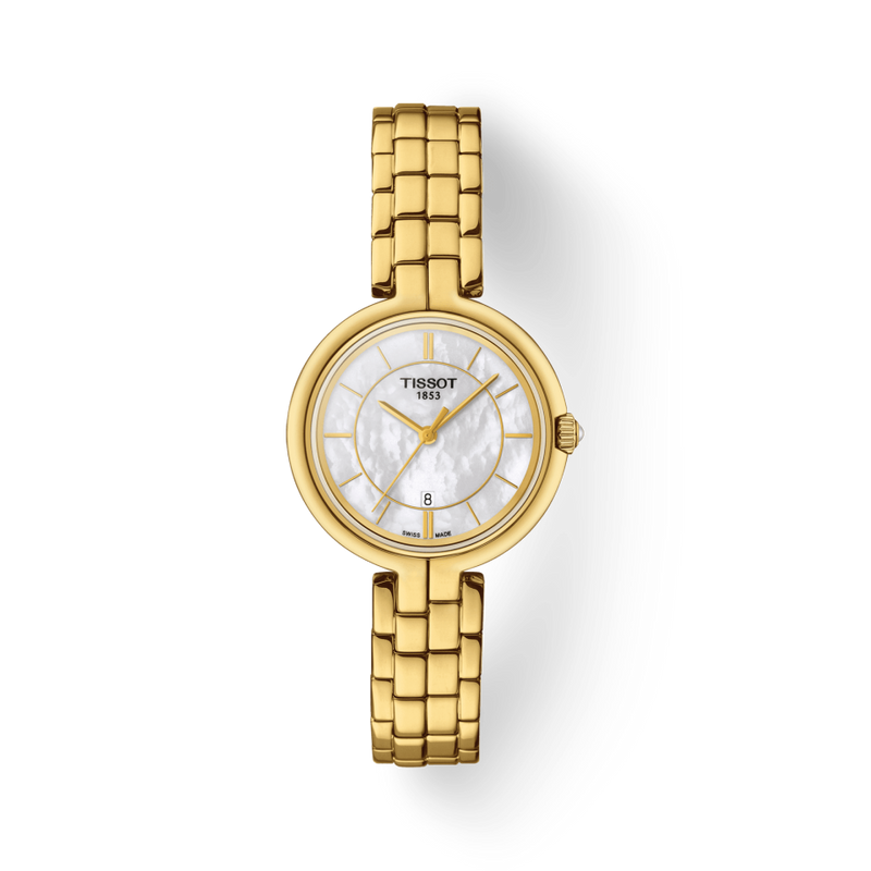 Tissot Flamingo Mother of Pearl White Dial Gold Steel Strap Watch For Women - T094.210.33.111.00 Buy Now By Tissot