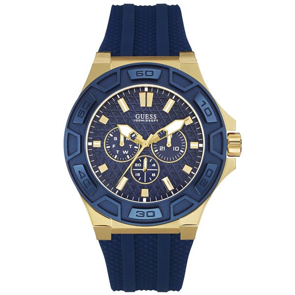 Guess Force Blue & Rose Gold Dial Blue Silicone Strap Watch For Men - W0674G2 Buy Now By Guess