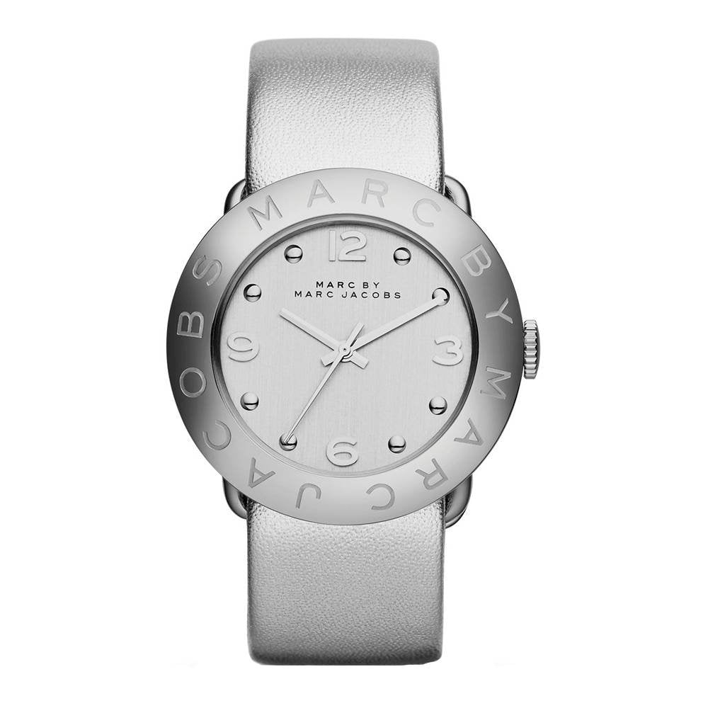Marc Jacobs Amy Silver Dial Silver Leather Strap Watch for Women - MBM8626