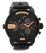 Diesel Little Daddy Chronograph Black Dial Black Leather Strap Watch For Men - DZ7291 Buy Now By Diesel