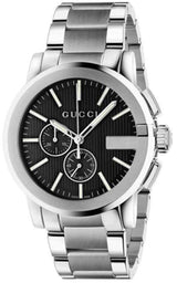 Shop Gucci G Chrono Black Dial Silver Steel Strap Watch For Men - YA101204 in USA