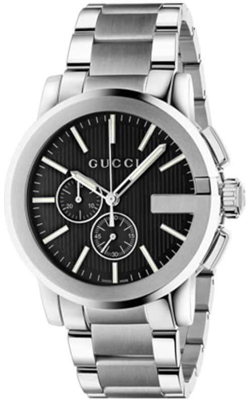 Shop Gucci G Chrono Black Dial Silver Steel Strap Watch For Men - YA101204 in USA