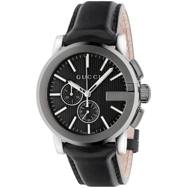Shop Gucci G Chrono Black Dial Black Leather Strap Watch For Men - YA101205 in USA