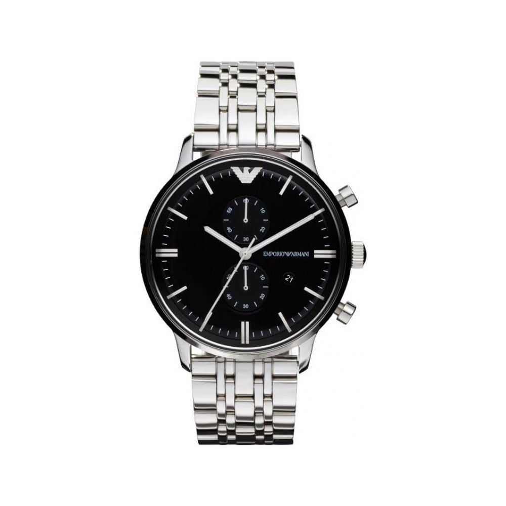 Emporio Armani Chronograph Black Dial Silver Steel Strap Watch For Men - AR0389