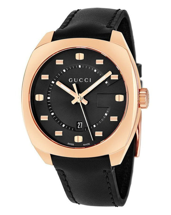 Gucci GG2570 Quartz Black Dial Black Leather Strap Watch For Men - YA142309 Buy Now By Gucci
