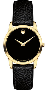 Movado Museum Classic Black Dial Black Leather Strap Watch For Women - 0607016 Buy Now By Movado