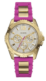 Guess Intrepid White Dial Two Tone Silicon Strap Watch For Women - W0325L3 Buy Now By Guess
