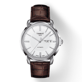 Tissot Automatics III Steel White Dial Brown Leather Strap Watch For Men - T065.430.16.031.00