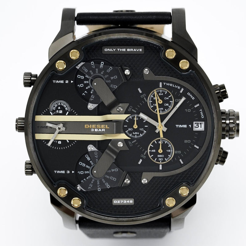 Diesel Mr Daddy 2.0 Black Dial Black Leather Strap Watch For Men - DZ7348