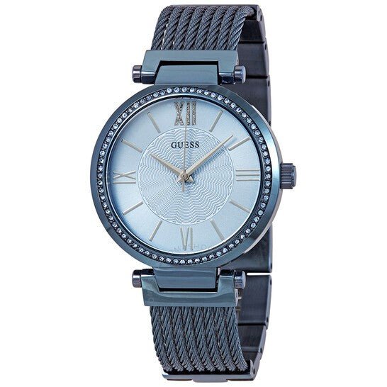 Shop Guess Soho Diamonds Blue Dial Blue Mesh Bracelet Watch For Women - W0638L3 in USA