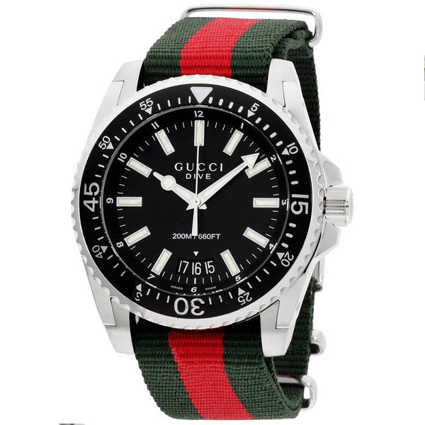 Shop Gucci Dive Black Dial Two Tone NATO Strap Watch For Men - YA136206 in USA