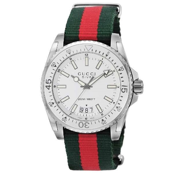 Shop Gucci Dive White Dial Red & Green Nylon Strap Watch For Men - YA136207 in USA