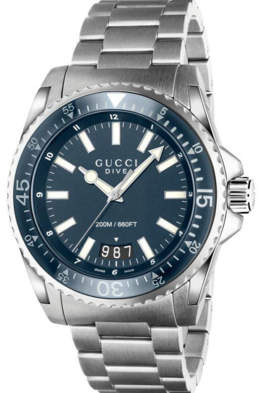 Shop Gucci Dive Analog Blue Dial Silver Steel Strap Watch For Men - YA136203 in USA