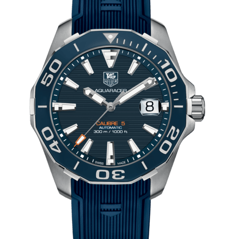 Shop Tag Heuer Aquaracer Calibre 5 Blue Dial Blue Silicone Strap Watch for Men - WAY211C.FT6155 in USA