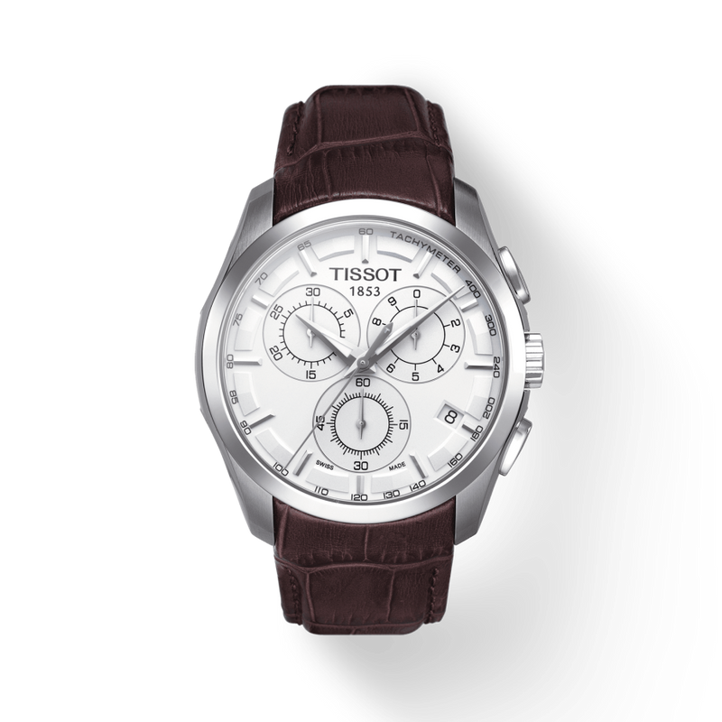 Tissot Couturier Chronograph White Dial Brown Leather Strap Watch For Men - T035.617.16.031.00 Buy Now By Tissot