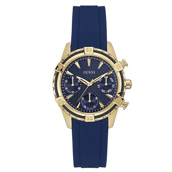 Shop Guess Catalina Blue Gold Tone Blue Silicone Strap Watch For Women - W0562L2 in USA
