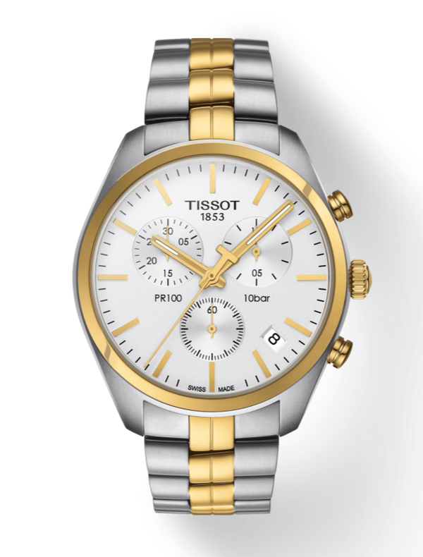 Tissot T Sport PR 100 Chronograph White Dial Two Tone Steel Strap Watch For Men - T101.417.22.031.00 Buy Now By Tissot