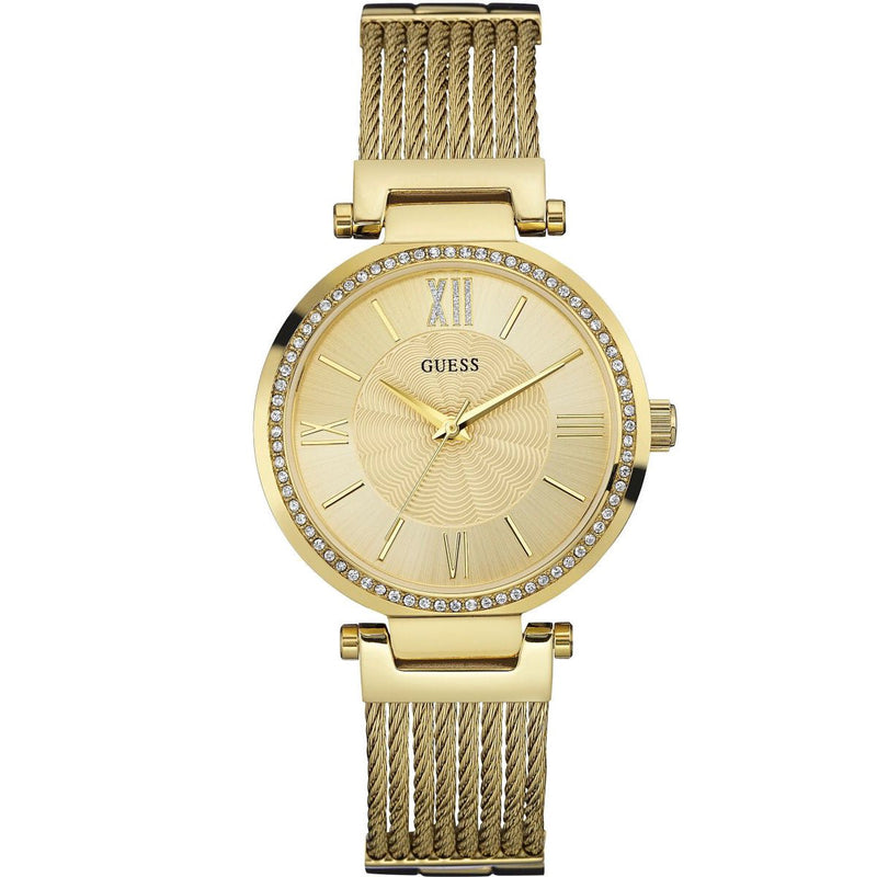 Shop Guess Soho Champagne Dial Stainless Steel Mesh Bracelet Watch For Women - W0638L2 in USA