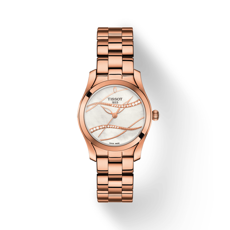 Tissot T Wave T Lady Mother of Pearl Dial Rose Gold Steel Strap Watch For Women - T112.210.33.111.00 Buy Now By Tissot