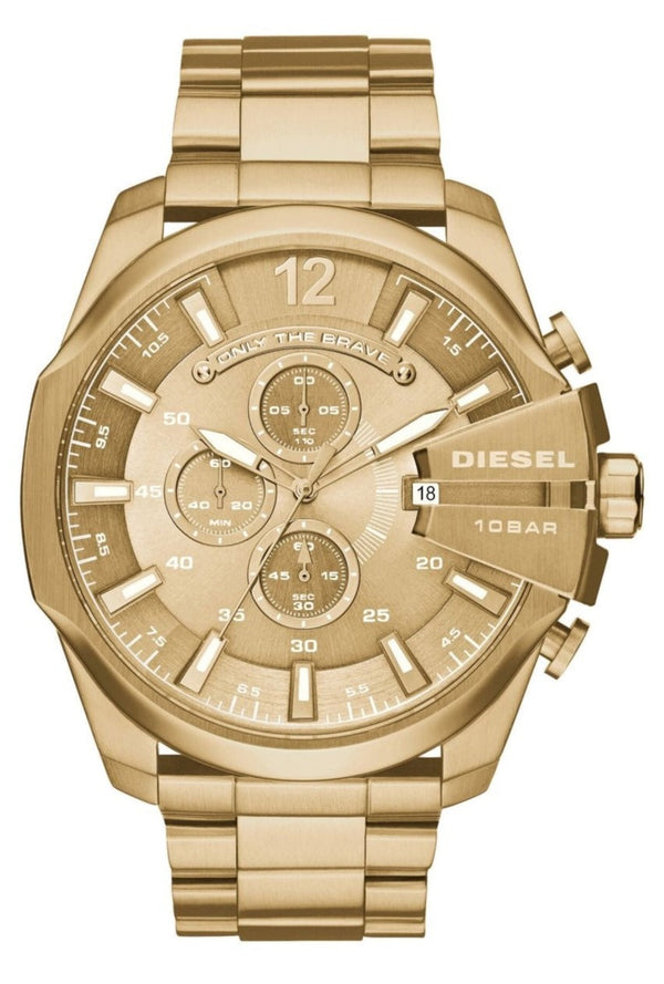 Shop Diesel Mega Chief Gold Dial Gold Steel Strap Watch For Men - DZ4360 in USA