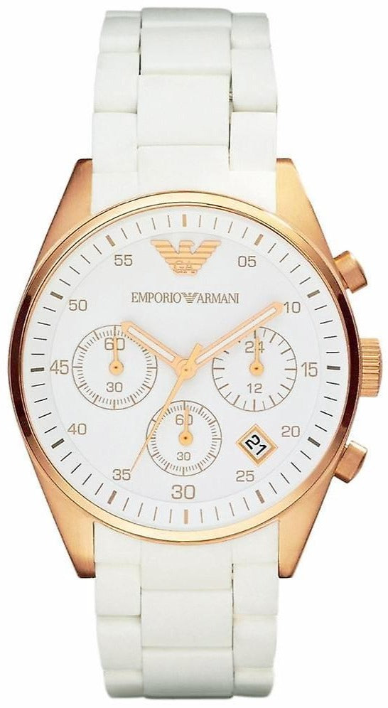 Shop Emporio Armani Sportivo Silver Dial White Silicone Strap Watch For Women - AR5920 in USA