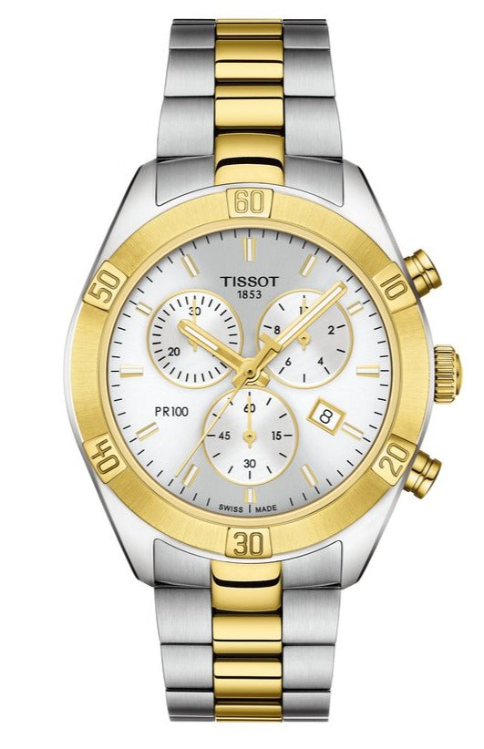 Tissot PR 100 Sport Chic Chronograph Silver Dial Two Tone Steel Strap Watch For Women - T101.917.22.031.00 Buy Now By Tissot