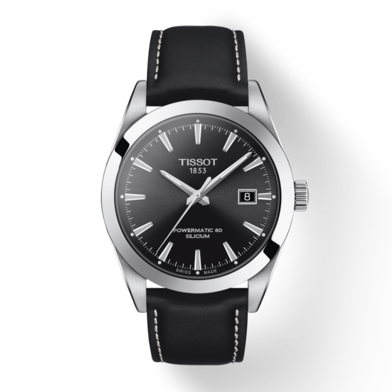 Tissot Gentleman Powermatic 80 Silicium Black Dial Black Leather Strap Watch For Men - T127.407.16.051.00 Buy Now By Tissot