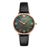 Emporio Armani Gianni T Bar Black Mother of Pearl Dial Black Leather Strap Watch For Women - AR11060 Buy Now By Emporio Armani