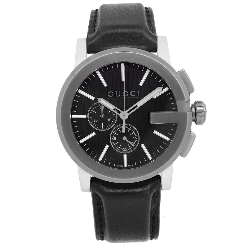 Shop Gucci G Chrono Black Dial Black Leather Strap Watch For Men - YA101205 in USA