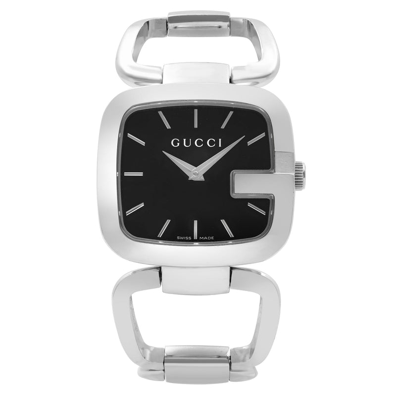 Shop Gucci G Gucci Black Dial Silver Steel Strap Watch For Women - YA125407 in USA