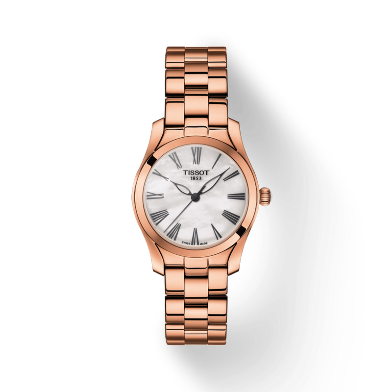 Tissot T Wave Mother of Pearl Dial Rose Gold Steel Strap Watch For Women - T112.210.33.113.00 Buy Now By Tissot