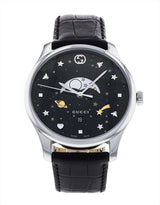 Shop Gucci G-Timeless Moonphase Black Dial Black Leather Strap Watch For Men - YA126327 in USA