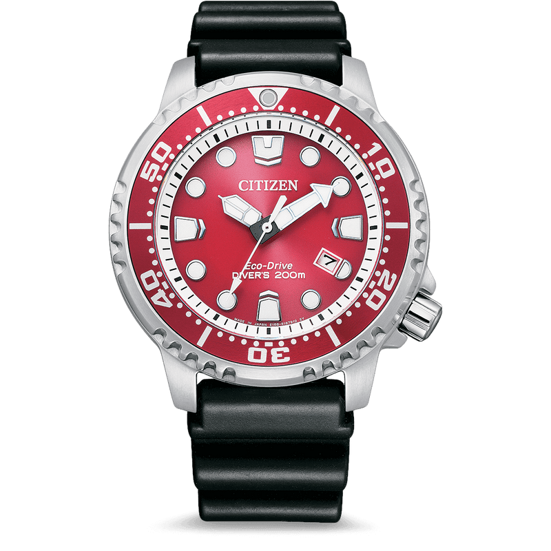 Citizen Eco Drive Promaster Marine Red Dial Black Rubber Strap Watch For Men - BN0159-15X Buy Now By Citizen