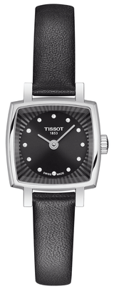 Shop Tissot Lovely Square Quartz Diamonds Black Dial Black Leather Strap Watch For Women - T058.109.16.056.00 in USA