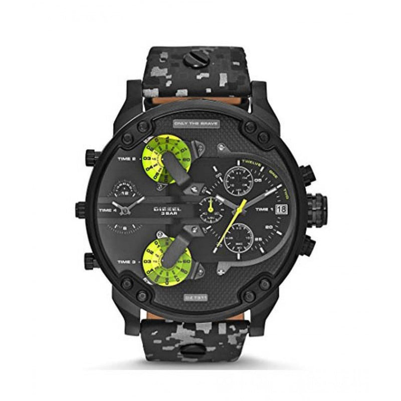 Shop Diesel Big Daddy Chronograph Black Dial Black Leather Strap Watch For Men - DZ7311 in USA