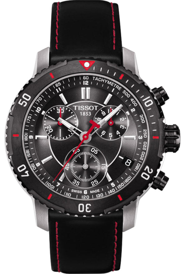 Tissot T Sport PRS 200 Chronograph Grey Dial Black Leather Strap Watch For Men - T067.417.26.051.00 Buy Now By Tissot