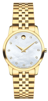 Movado Museum Classic Diamonds Mother of Pearl Dial Gold Steel Strap Watch For Women - 0606998 Buy Now By Movado