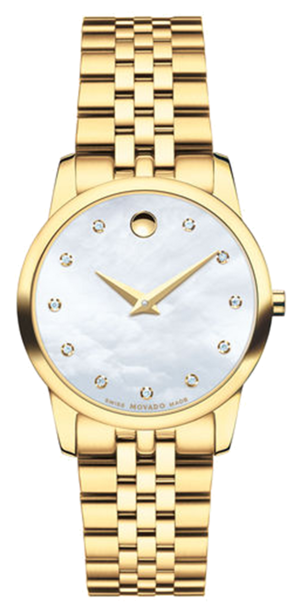 Movado Museum Classic Diamonds Mother of Pearl Dial Gold Steel Strap Watch For Women - 0606998 Buy Now By Movado