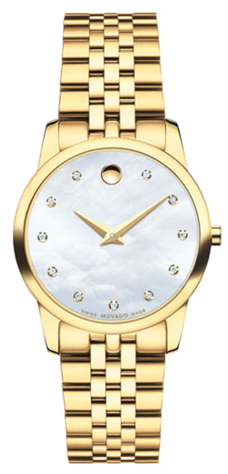 Movado Museum Classic Diamonds Mother of Pearl Dial Gold Steel Strap Watch For Women - 0606998 Buy Now By Movado