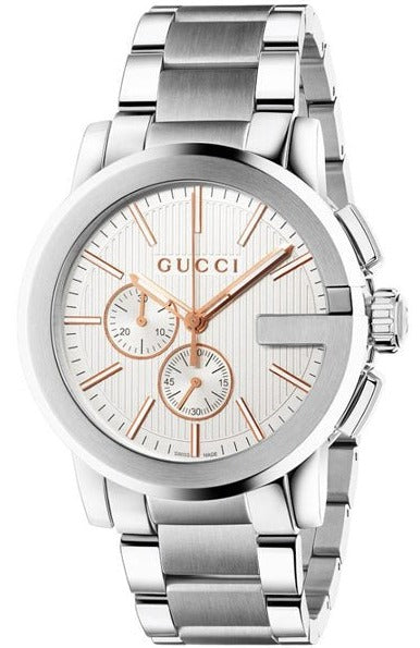 Shop Gucci G Chrono Chronograph Silver Dial Silver Steel Strap Watch For Men - YA101201 in USA
